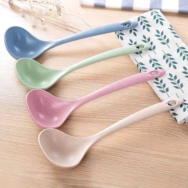 Wheat Straw Soup Spoon Household Long Handle Porridge Spoon Kitchen  Utensils Plastic Thickened Large Porridge Spoon Blue